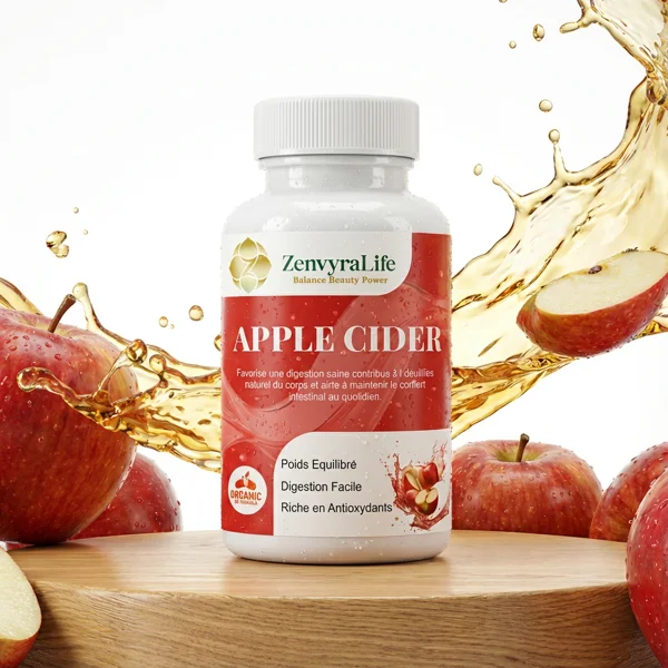 Complément alimentaire au vinaigre de cidre en gélules. Aide à la digestion et au confort intestinal. ZenvyraLife Apple Cider, formule bio, livraison partout au Maroc.