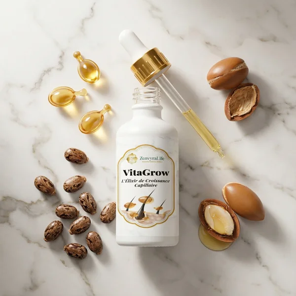 ZenvyraLife VitaGrow – L’Élixir de Croissance Capillaire Ricin & Argan